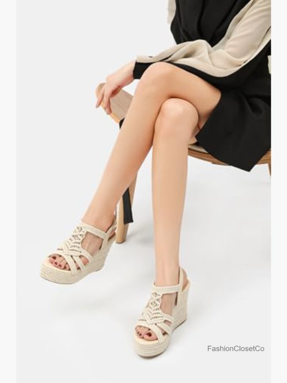 Espadrille Wedge Sandals Platform Braided Wedge Heel 4.3" Heel - Picture 6 of 7
